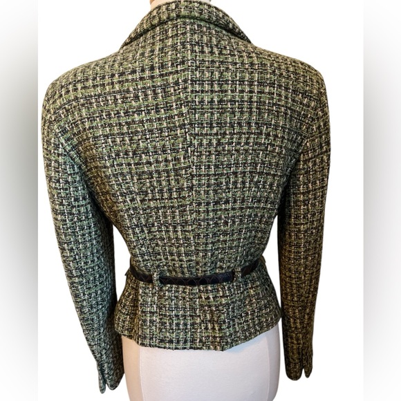 Zara Basic Green & Brown Tweed Wool blend Blazer with buttons & belt Size XL - Picture 4 of 13